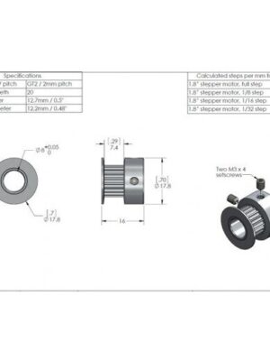 20 Dişli Alüminyum Gt2 Kasnak 5Mm