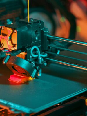 Detailed view of a 3D printer, highlighting the printing process and technological innovation.