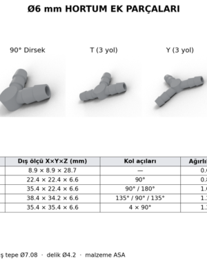 Ø6 mm Hortum Ek Parçası – Düz, 90° Dirsek, T, Y ve Artı (+) | ASA