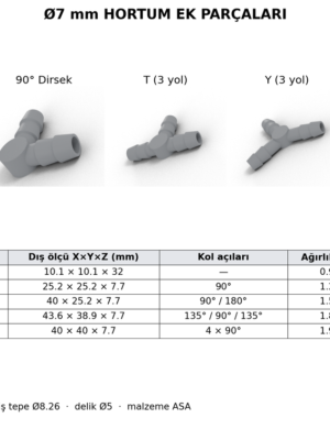 Ø7 mm Hortum Ek Parçası – Düz, 90° Dirsek, T, Y ve Artı (+) | ASA