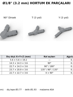 Ø1/8" (3.2 mm) Hortum Ek Parçası – Düz, 90° Dirsek, T, Y ve Artı (+) | ASA