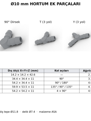 Ø10 mm Hortum Ek Parçası – Düz, 90° Dirsek, T, Y ve Artı (+) | ASA