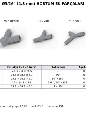 Ø3/16" (4.8 mm) Hortum Ek Parçası – Düz, 90° Dirsek, T, Y ve Artı (+) | ASA