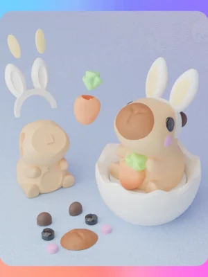 Capybara Bunny Ear Clicker Keychain Separated Parts 3D Baskı Modeli — Fidget Oyuncak