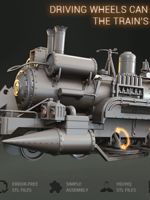 Jules Verne Steampunk Tren Lokomotifi 3D Baskı STL (83 Parça)